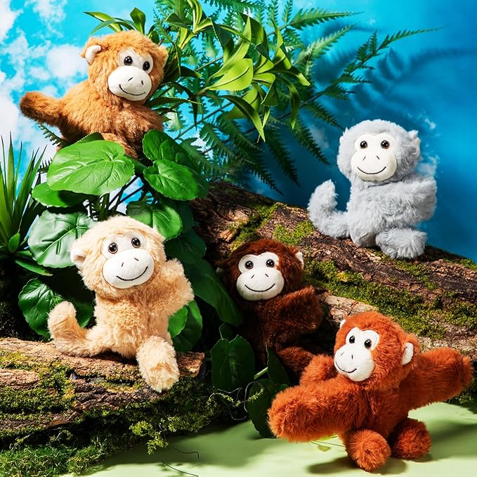 Liliful 8 Pack Kids Plush Gifts Stuffed Animal Cat Slap Bracelets - 8 Inch Back to School Prize Box Toys Wrist Cute Snap Birthday Rewards for Boys Girls Child Pet Adoption Party Favors(Monkeys)