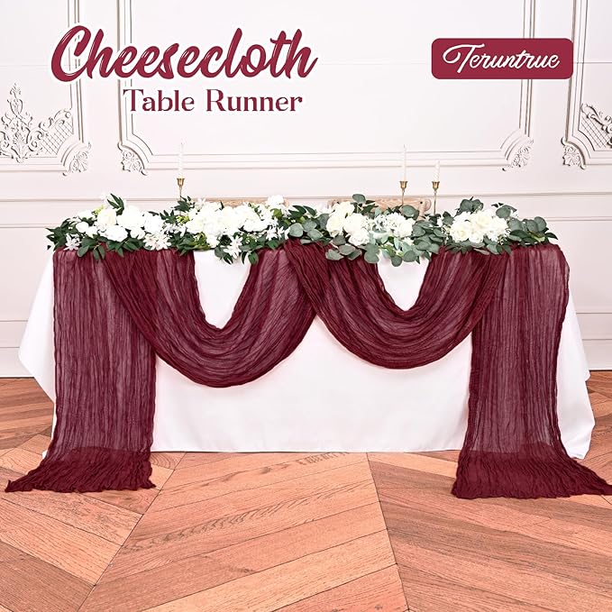 20 Pack Burgundy Table Runner 10FT Long Cheesecloth Table Runner Cheese Cloth Gauze for Wedding Party Birthday Decoration-Burgundy