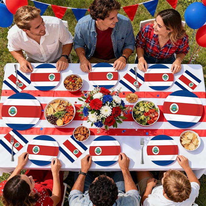 96Pcs Costa Rica Flag Party Supplies Costa Rica Theme Plates and Napkins National Flag Disposable Paper Tableware Set for Sports Event School Party Patriotic Festival Decoration Serves 24