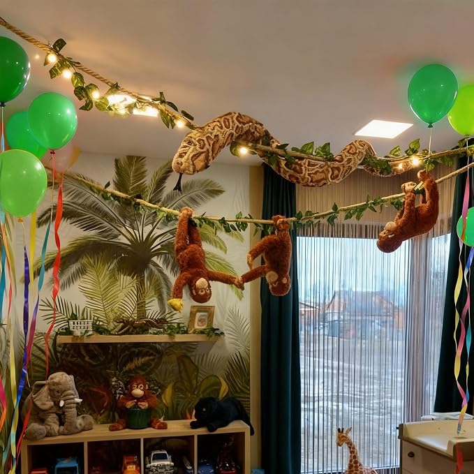 Suncalla Jungle Theme Party Decoration Jungle Vines Safari Leaf 6 ft Artificial Rattans Ivy Fake Vines Fake Leaves with Hemp Rope for Indoor Outdoor Forest Party Props Decor (Monkey Not Included)