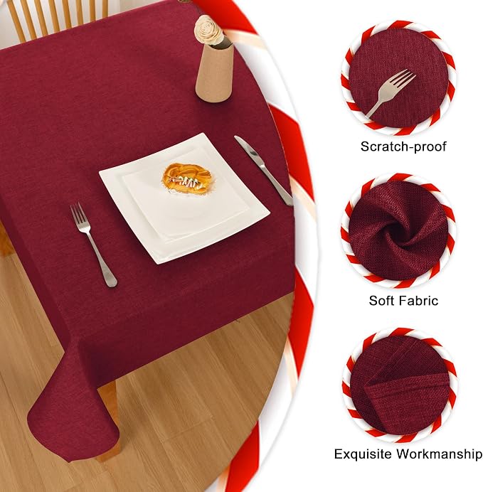 Hiasan Faux Linen Rectangle Tablecloth - Wrinkle and Stain Resistant Washable Table Cloth for Kitchen Dining Room Holiday Table Cover for Dinner, Red, 54 x 108 Inch