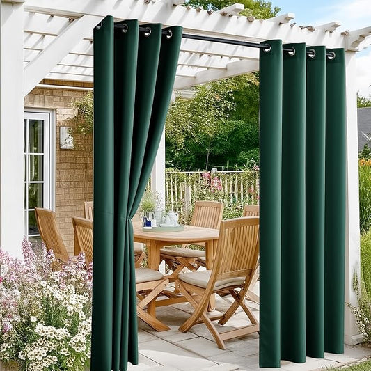 RYB HOME Pergola Outdoor Curtains Weatherproof Sun & UV Block Privacy Protection Outside Drapes for Cabana Patio Porch Gazebo Swimming Pool, Hunter Green, W55 x L96 inches, 2 Panels
