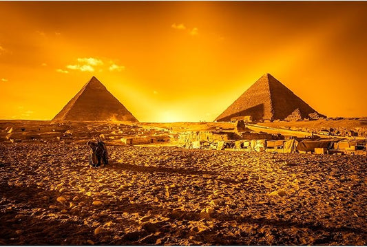 Egyptian Pyramids Backdrop Orange Sunrise Panorama of Giza Pyramids Photography Background Africa Historical Monuments Tourist Landscape Background Decorations Portrait Photo Decor Props 5x3ft
