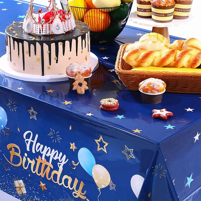 Moukeren Navy Blue and Gold Birthday Party Decorations 56 Pcs Happy Birthday Photography Backdrop Banner Tablecloths Confetti Balloons Kit for Boys Girls Men Women Party Supplies Decor