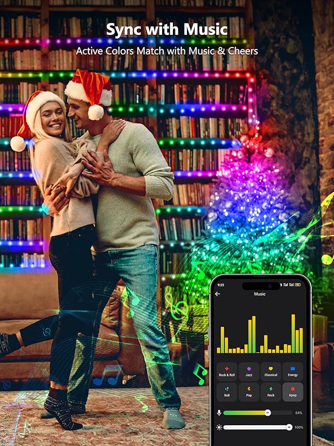 BrizLabs Smart Fairy Lights, 66ft 200 LED July 4th Lights Work with Alexa & Google Home, Patriotic Fairy Light Red White & Blue String Lighting Green Wire for 4th of July Christmas Halloween Party
