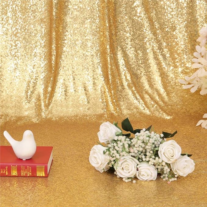 Eternal Beauty Gold Sequin Backdrop, 8x8 Ft Glitter Background Curtains for Mother's Day Shimmer Photography Party Wedding Birthday Back Drop Decor