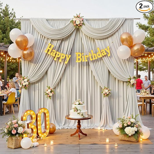 10ft x 10ft Beige Backdrop Drapes for Parties, 2 Panels Wrinkle-Free Polyester Background Curtains for Wedding, Birthday, Baby Shower Decorations