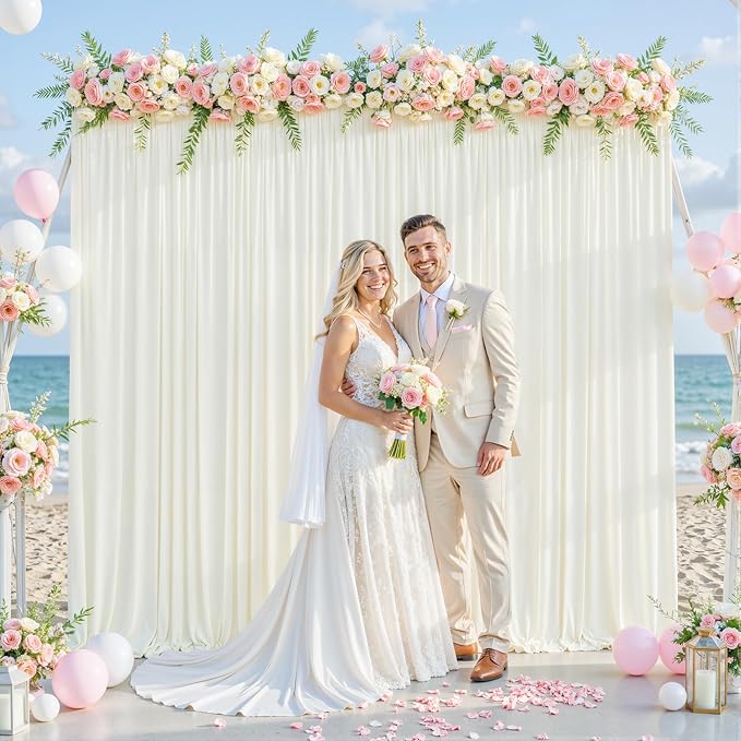 Ivory Backdrop Curtain for Wedding Parties Wrinkle Free Ivory Photo Curtains Backdrop Drapes Fabric Decoration for Baby Shower Photoshoot 5ft x 7ft,2 Panels