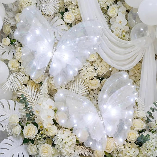 Yinkin 2 Pcs 20 Inch Large LED Butterfly Decorations Mariposas Grandes para Decoracion Giant Light up 3D Butterflies for Wedding Birthday Party Baby Shower Decor(White)