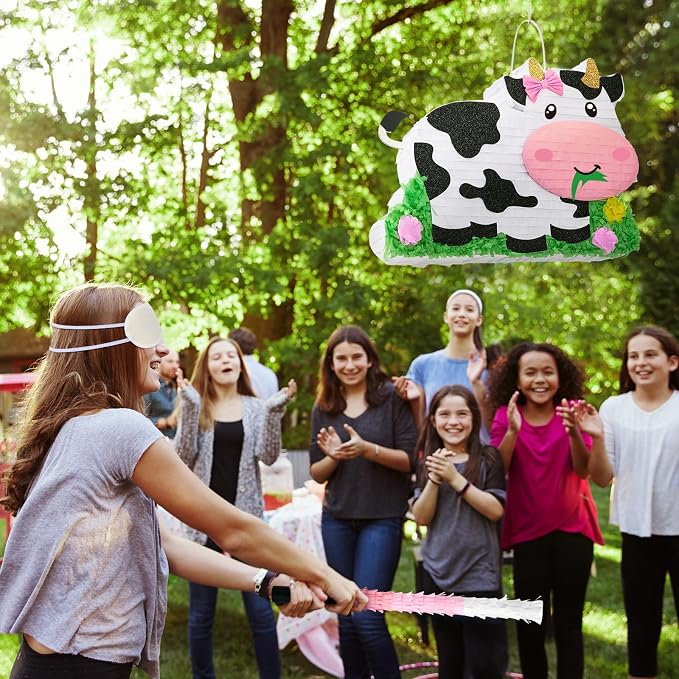 WERNNSAI Dairy Cow Piñata - Farm Animal Party Game Cow Piñata for Girls Birthday Party Decorations Kids Happy Party Favor Supplies with Bat Blindfold, Farm Theme Candy Toys Filler
