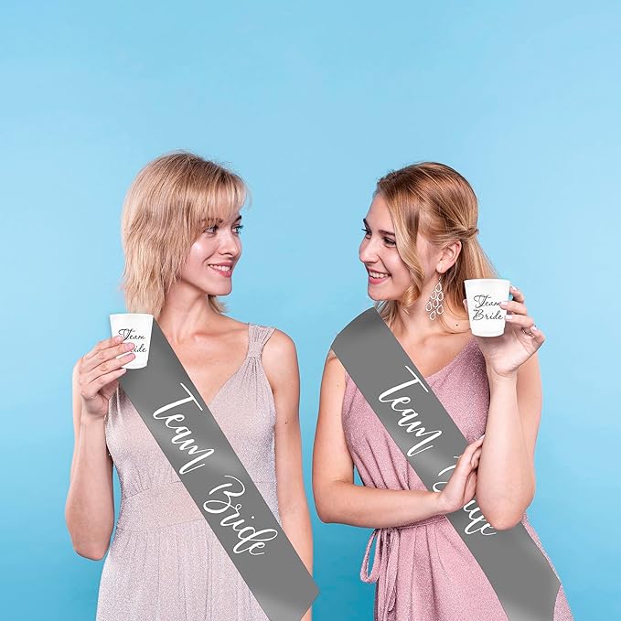 16 Piece Team Bride Bachelorette Party Favors Kit – Bridesmaid Proposal Gifts & Bachelorette Accessories | Decorations, Makeup Bags, Sashes, Sunglasses, Cups & More (Silver 2 Pack, 16)