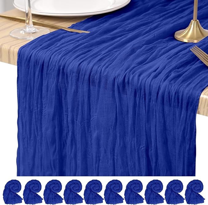10 Pack Cheesecloth Table Runner Royal Blue, Rustic Boho Gauze Fabric Table Runner Romantic Table Runner for Wedding, Festival, Birthday, Anniversary, Dinner and Outdoor Events (17.7 x 108 inch)