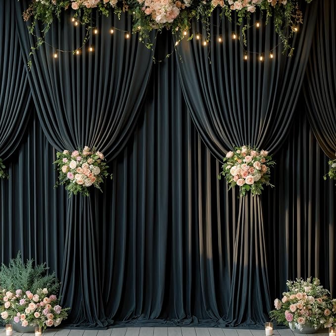 10x12 Black Backdrop Curtains for Wedding Party Wrinkle Free Backdrops Curtain Drapes Fabric Decorations Photo Back Drop Cloth for Baby Shower Photography Stage Reception 5ft x 12ft,2 Panels