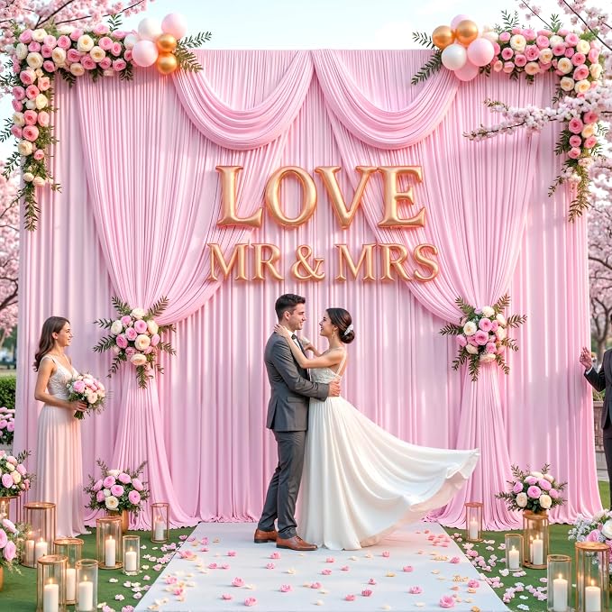 20x12ft Pink Backdrop Curtains for Baby Shower Parties Wrinkle Free Fabric Backdrop Curtain Wedding Photo Drapes Backdrop for Girls Birthday Party Gender Reveal Photography Back Drop 4 Panels 5x12FT
