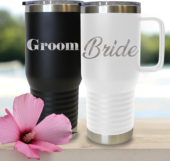 My Personal Memories Bride and Groom Insulated Travel Tumbler Set of 2 - Engraved To Go Cup Gift for Wedding, Rehearsal Dinner Party, Honeymoon, Reception (20 oz Coffee Tumbler Set)