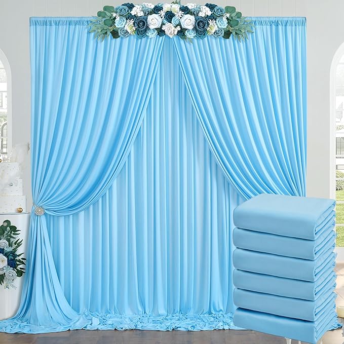 30ft x 10ft Baby Blue Backdrop Curtains for Parties, 6 Panels 5ftx10ft Thick Fabric Wedding Drapes Curtains Party Background for Baby Shower Birthday Parties
