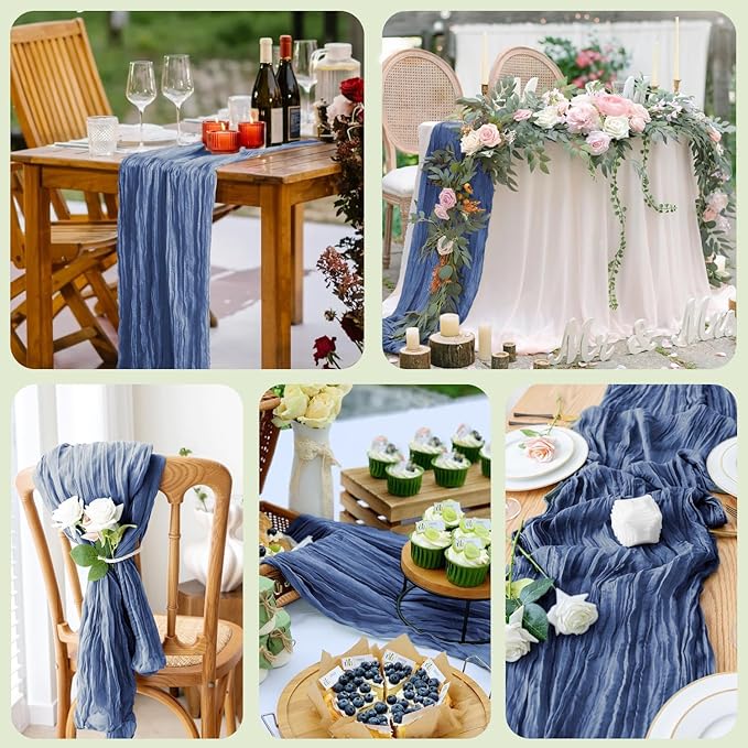 Wokceer Cheesecloth Table Runner 12Pack 10FT Blue Boho Gauze Cheese Cloth Table Runner for Party Long Rustic Sheer Table Runners for Baby Bridal Shower Wedding Easter Table Decor