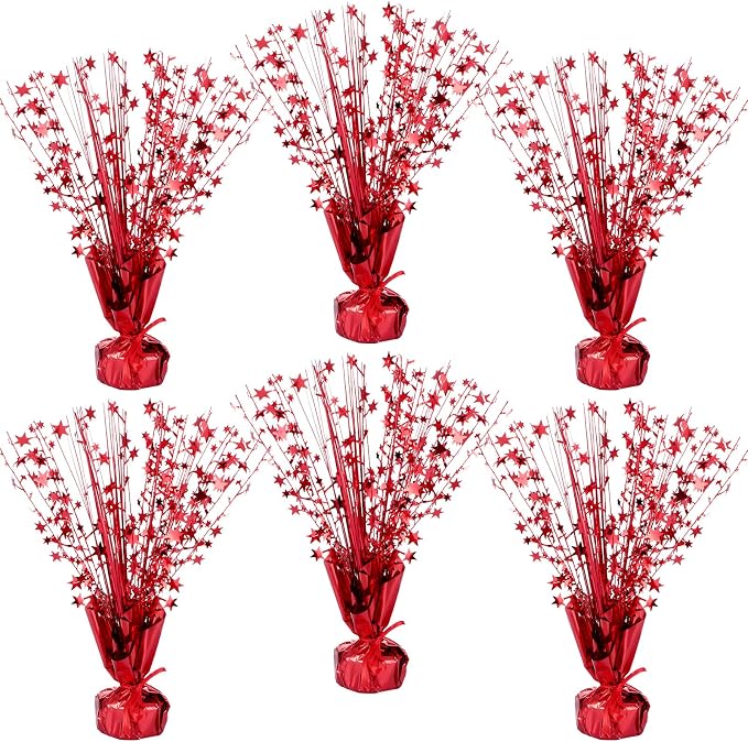 Crowye 6 Pcs Metallic Foil Spray Centerpiece Party Star Decoration Table Decor for Birthday Wedding Bachelorette Summer Party Holiday(Red,Small Star)