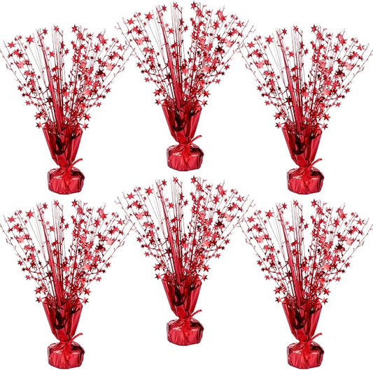 Crowye 6 Pcs Metallic Foil Spray Centerpiece Party Star Decoration Table Decor for Birthday Wedding Bachelorette Summer Party Holiday(Red,Small Star)
