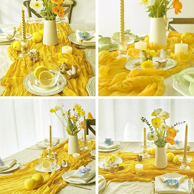 12Pack Yellow Table Runner 10Ft Cheesecloth Table Runner Boho Long Yellow Cheese Cloth Table Runners for Wedding Party Bridal Shower Thanksgiving Christmas