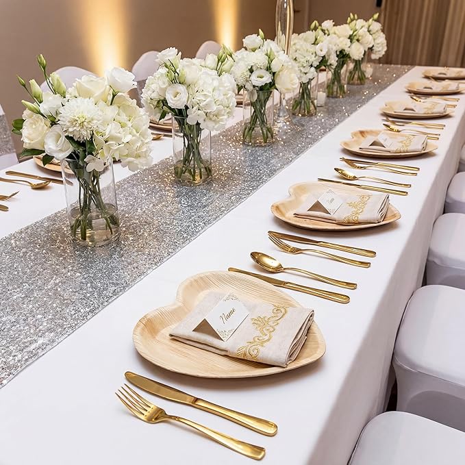 50 Pcs Heart Shaped Palm Leaf Plates, Disposable Compostable Plates, Bamboo Like Charcuterie Boards for Wedding, Party, Catering, Camping, Events and Daily Use(8 Inches)