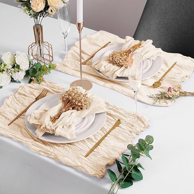 LZY 60 Pack Gauze Cheesecloth Napkins 20x20 Inch Dinner Cloth Napkins, Soft Boho Table Napkins Rustic Wrinkled Cheese Cloth Napkins Bulk for Wedding Party Baby Shower Event Decor (Ivory)