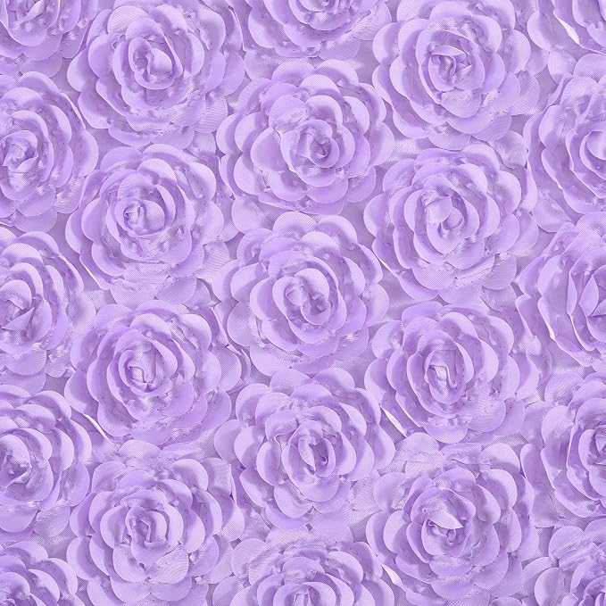 Fanqisi Lavender Tablecloth 50x80 Inches Rosette Satin Tablecloth 3D Rosette Rectangle Table Cover Wedding Banquet Party Baby Shower Decor Table Cloth