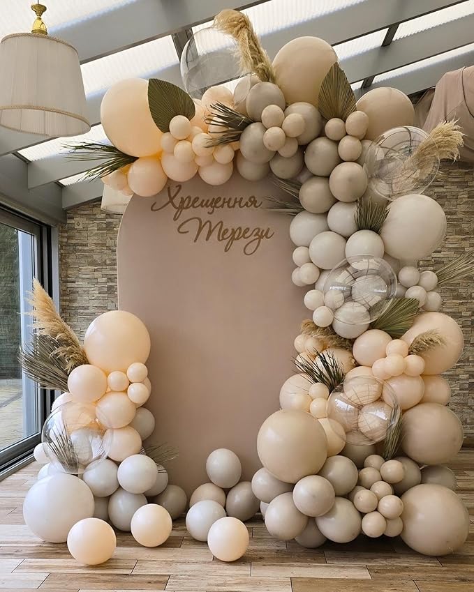 Neutral Gender Reveal Balloon Garland Arch Kit 115PCS Apricot Beige White Sand Double Stuffed Balloons for Boy or Girl Gender Reveal baby Shower Decorations Birthday Party Wedding Supplies