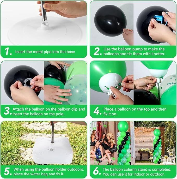 2 Sets Green and Black Balloon Column Stand Kit with 102 Balloons Adjustable Balloon Tower Stand with Bases for Floor Confetti Balloons Column Kit for Graduation Birthday Appreciation Party Decor