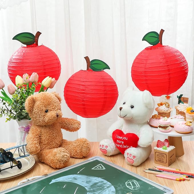 Retisee 12 Pcs 10 Inch Back to School Decoration Red Apple Hanging Paper Lanterns First Day of School Party Decor for Kindergarten Preschool Classroom Ceilings Decor Birthday Supplies
