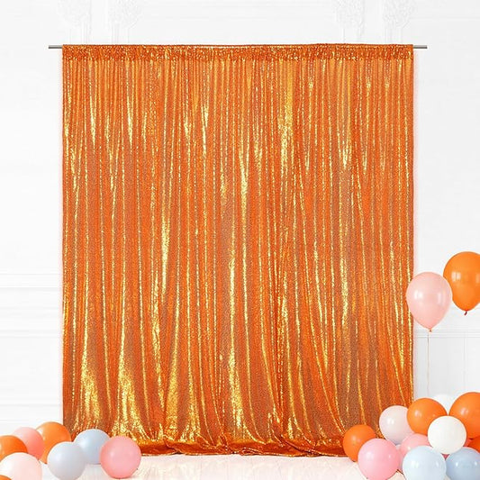 Eternal Beauty Orange Sequin Backdrop, 8x10 Ft Halloween Glitter Background Curtains for Shimmer Photography Party Wedding Birthday Back Drop Decor