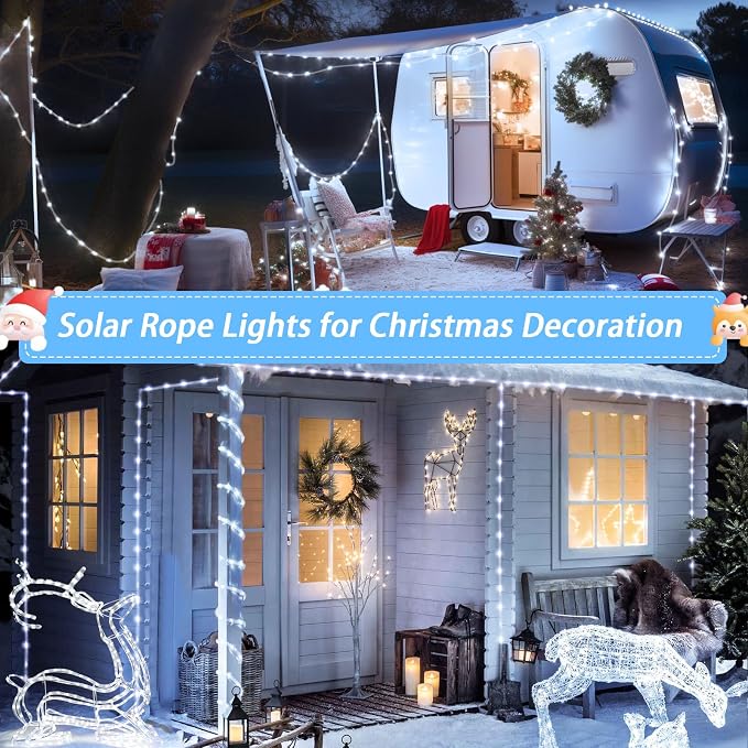 JMEXSUSS 200 LED Solar Rope Lights for Pool, 72ft 8 Modes Solar Rope Lights Outdoor Waterproof LED Solar Powered Rope Tube Fairy Lights for Fence,Gazebo,Yard,Walkway,Path,Garden Decor(White) | Solar Pool Lights Outdoor Waterproof, Solar Powered Christm...