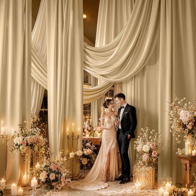 Outpain 10ftx20ft Beige Backdrop Ceiling Drapes,2Panels 20ft Height Wrinkle Free Tent Draping Curtains, Fabric Drapery Ceiling Drapes for Wedding Ceremony Birthday Theme Parties with Rod Pocket