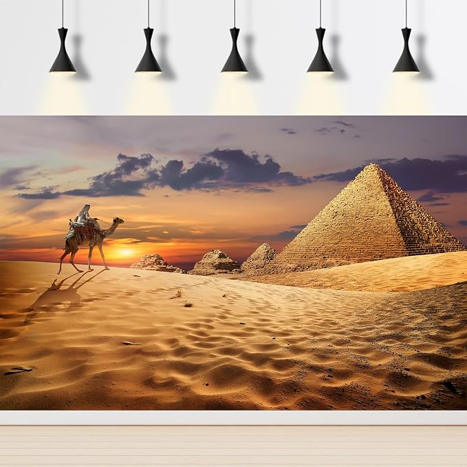 Egyptian Pyramids Backdrop Camel Caravan and The Pyramids in The Sunset Desert Photography Background The Great Pyramids of Egypt Theme Background Decorations Photo Shoot Booth Props 8x6ft