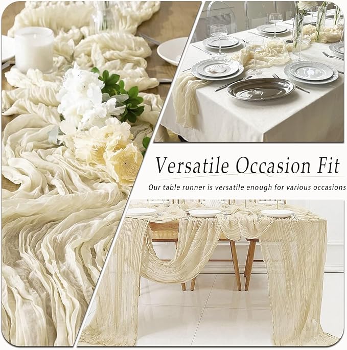 10 Pack Ivory Cheesecloth Table Runner 17x108 Inch Semi Sheer Boho Rustic Gauze Cheese Cloth Table Runners for Wedding Party Birthday Baby Shower Home Décor