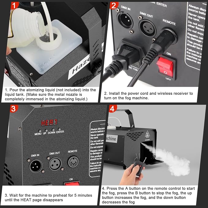 600W Stage Haze Machine: Continuous Output Fog Machine - Wireless Remote & DMX Control - Adjustable Smoke Outlet for Stage DJ Halloween Club Christmas Wedding Party Light Show