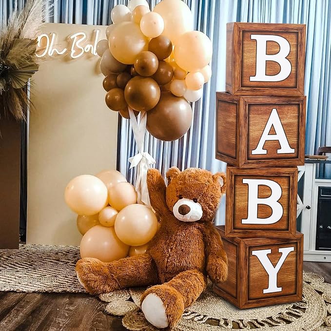 DataMoon We Can Bearly Wait Baby Shower Decorations - Baby Boxes with Letters,Boho Balloons,We Can Bearly Wait Backdrop for Teddy Bear Baby Shower,Birthday Supplies,Gender Reveal Party Supplies