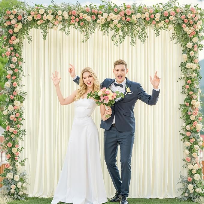 Ivory Backdrop Curtain 8 Panels-Wrinkle-Free Ivory Curtains Polyester Photography Drapes for Wedding Party Baby Shower Photo Background Decorations- 32 X10FT