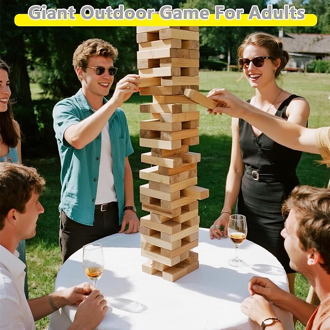 GOROCK Giant Tumbling Tower Game，57Pcs Wooden Block Stacking Game （Over 4.2FT），Classic Family Indoor Outdoor Yard Party Games for Kids and Adults with Carry Bag