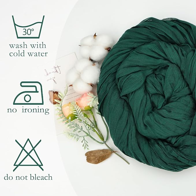 16 Pack Emerald Green Cheesecloth Table Runner 10ft Boho Gauze Fabric 120 Inch Cheese Cloth Table Runner Rustic Sheer for Holiday Baby Shower Party Décor Home Wedding Decoration