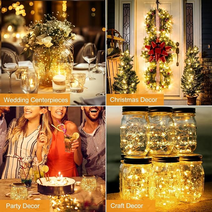4 Pack LED Fairy Lights Battery Operated 20FT 60 LEDs Silver Wire String Lights Twinkle Lights Starry Fairy Lights for Bedroom Christmas Wedding Party Indoor Outdoor Decorations, Warm White