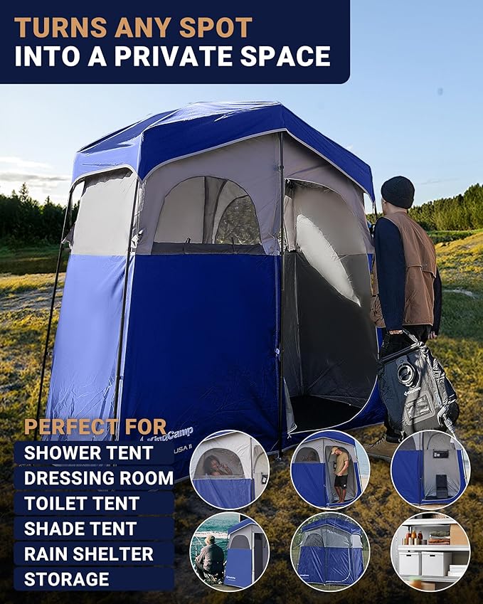 KingCamp Camping Shower Tent, Portable Outdoor Privacy Toilet & Changing Tent Windproof & Waterproof Easy Setup Shelter with Shower Bag for Camping Hiking Beach