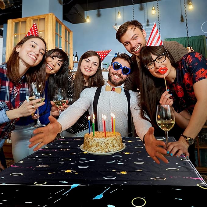 Glow Party Table Covers Neon Plastic Tablecloths 108 x 54 Inch Disposable Neon Glow Table Cloths for Black Light Birthday Party Supplies Decorations(1 Piece)
