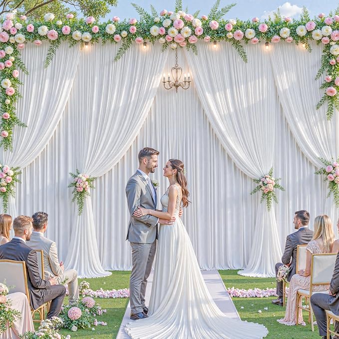 20x8ft White Backdrop Curtains for Parties Wedding Photo Wrinkle Free White Drapes Backdrop Polyester Photoshoot Back Drop for Baby Shower Birthday Party Photography Background 4 Panels 5x8FT