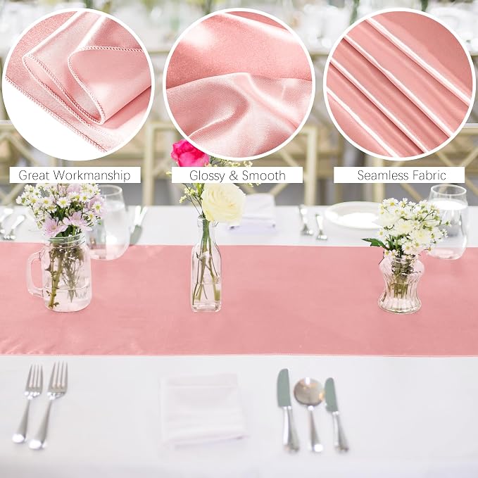 Aneco 4 Pack Satin Table Runner 12 x 108 Inch Long Bright Silk and Smooth Fabric Party Table Runner for Wedding Banquet Party Decoration- Rose Gold