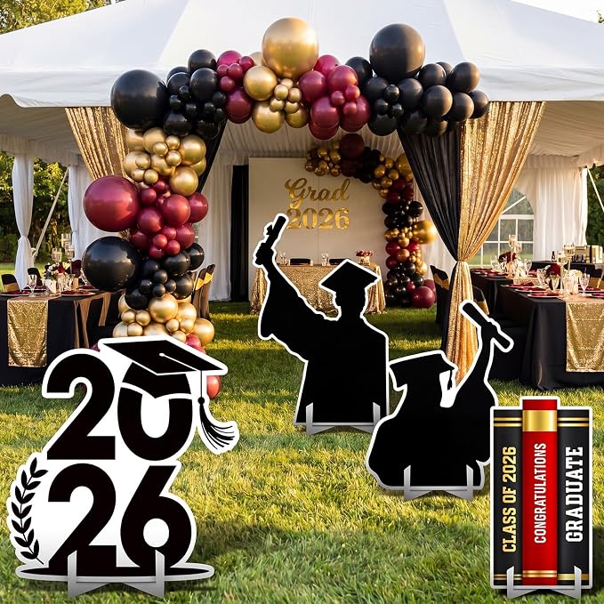 Honoson 4 Pcs Large 32" Graduation Party Decoration 2026 Cardboard Cutouts Stand up, Congrats Grad Party Photo Backdrop Prop Lawn Yard Signs for College School Graduation Supplies