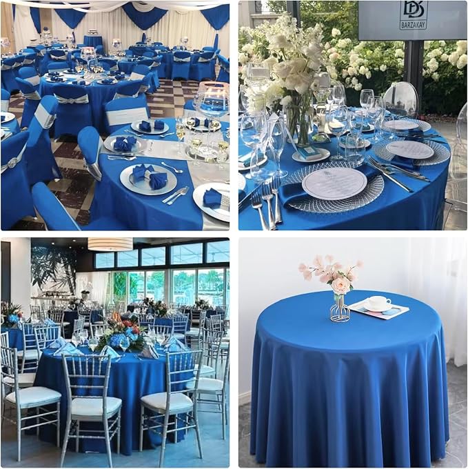 4 Pack Round Tablecloth 108 Inch Polyester Washable Fabric Table Covers for Wedding Dining Table Buffet Parties Banquet Decoration（Blue）