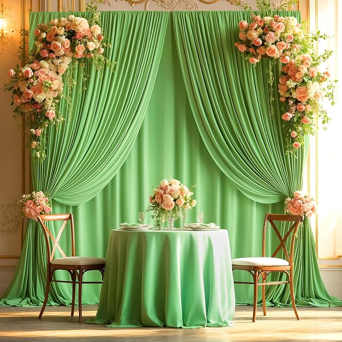 Sage Green Backdrop Curtain 4 Panels-Wrinkle-Free Green Curtains Polyester Photography Drapes for Baby Shower Birthday Party Photo Background Backdrop Stand- 16 X10FT (Sage Green)