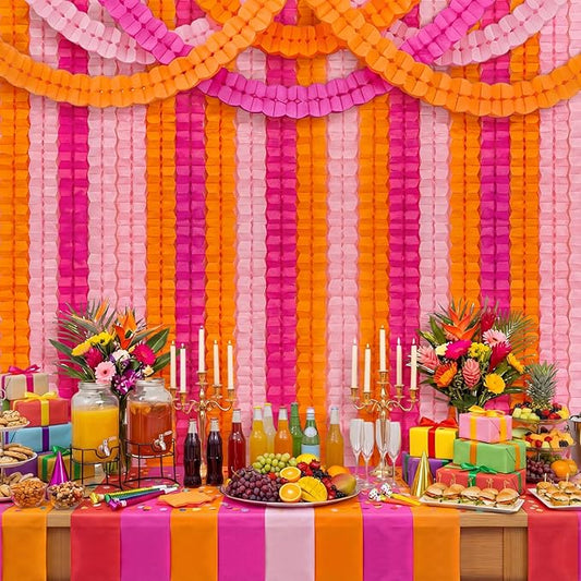 Epakh 12 Pcs Pink and Orange Streamers Garland 9.84 ft Four Leaf Clover Paper Chain Garland Banner Party Decoration for Sunset Birthday Wedding Baby Bridal Shower Fall Thanksgiving Backdrop