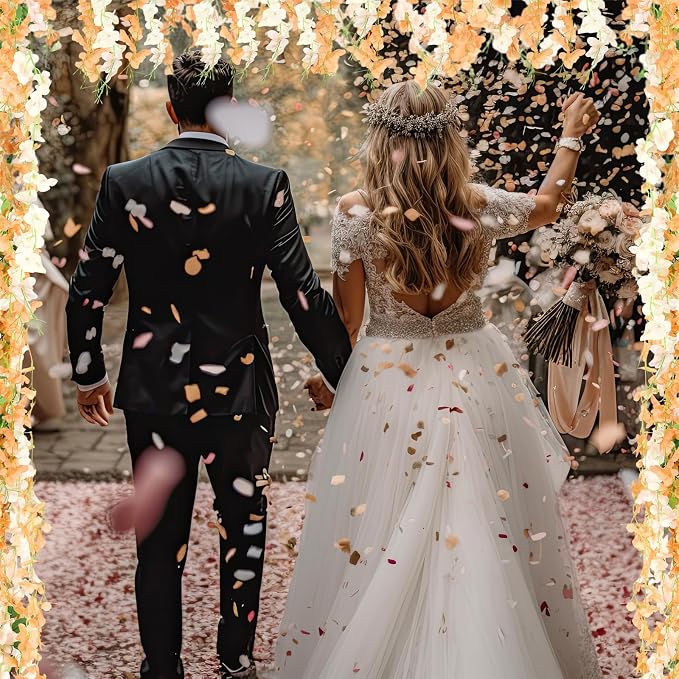 Thiccywoov 4pcs Wisteria Artificial Flowers Garland, 7.2Ft/Piece Wisteria Hanging Flowers Garland for Wedding Arch Decoration Outdoor Ceremony Home Backdrop Garden (Champagne,Orange)
